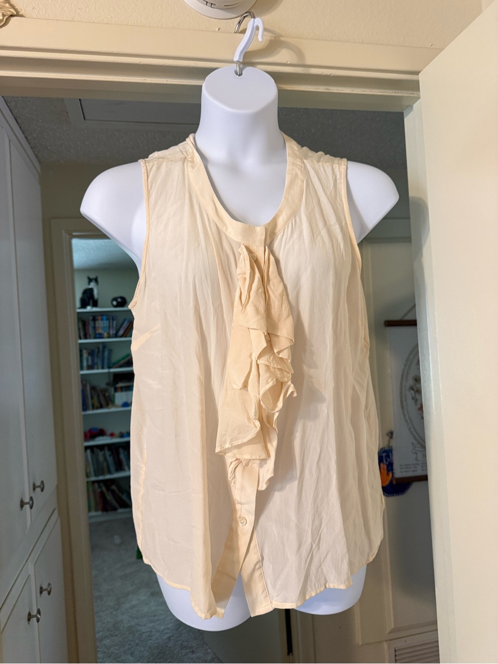 Lands' End Cream Ruffle Front Sleeveless Camisole